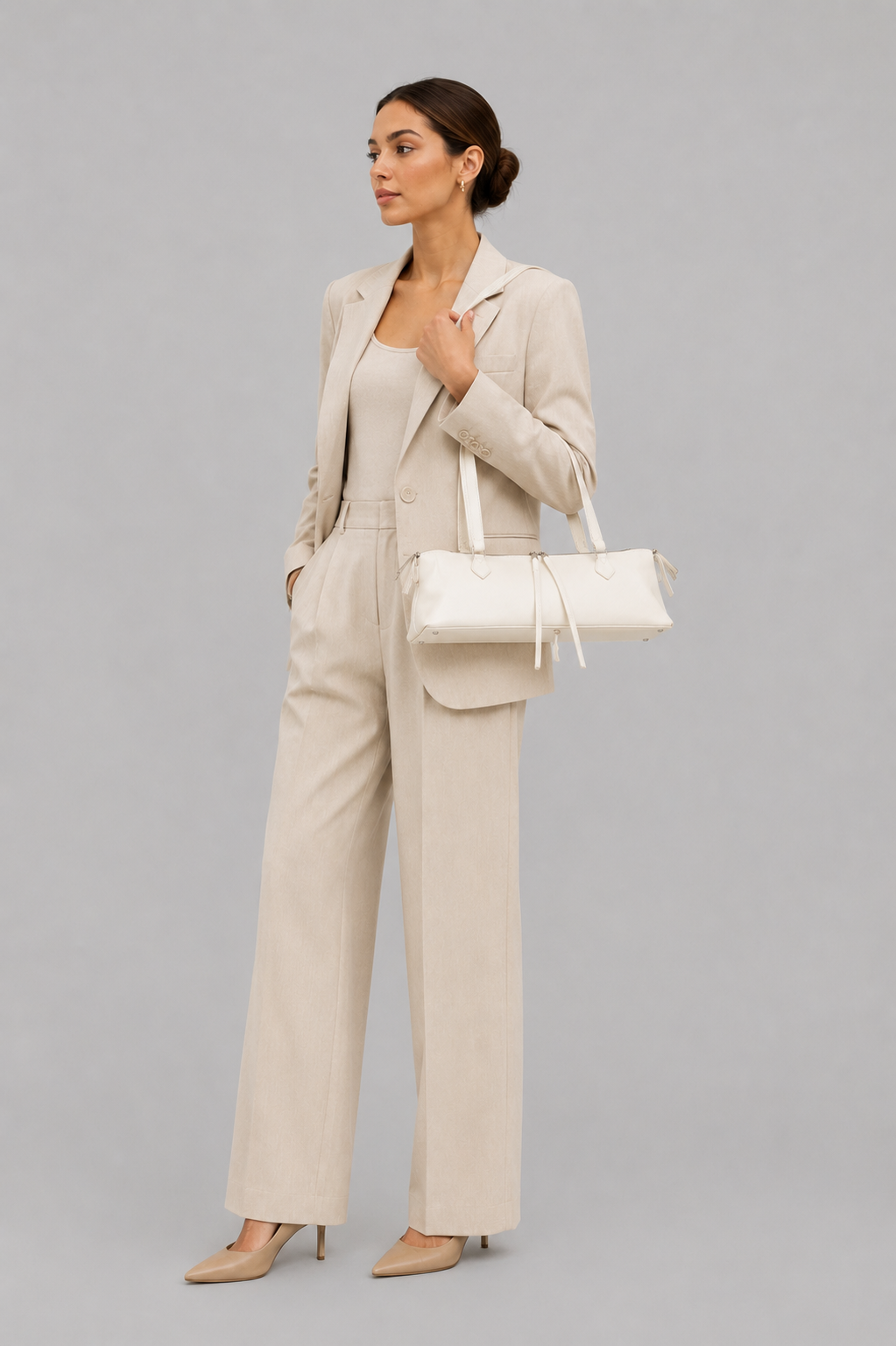 Marina Basic Baget Çanta Krem