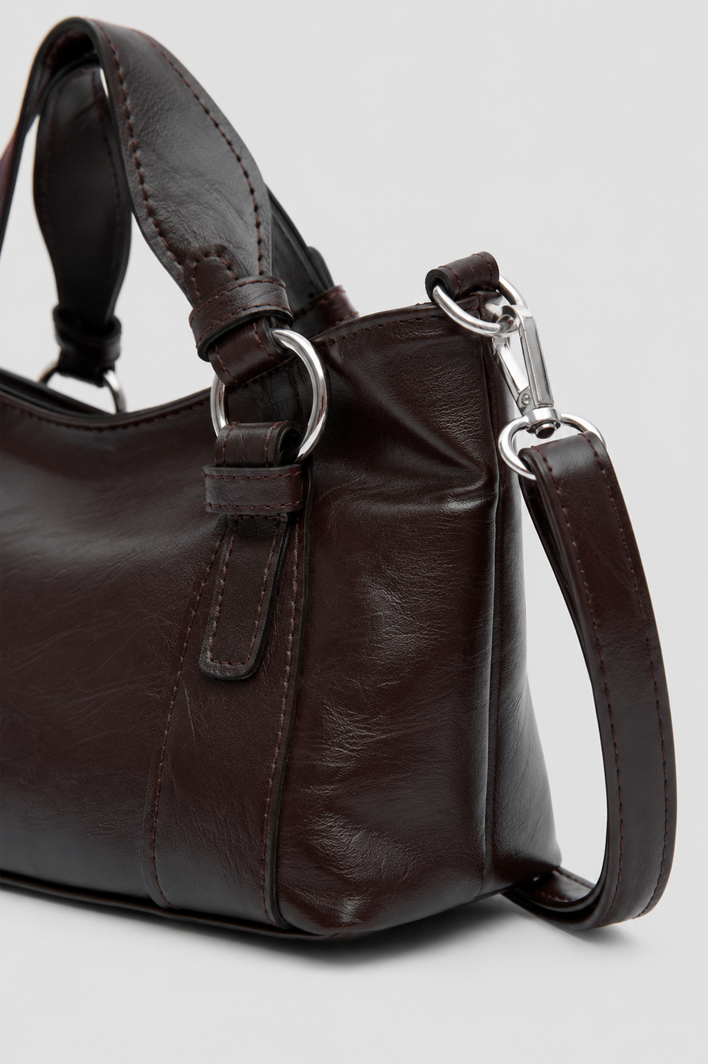 Bolso Halka Detaylı El ve Çapraz Çanta Koyu Kahve