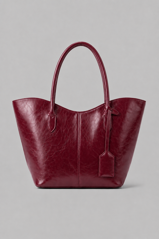 Roxy Vintage Geniş Suni Deri Tote Çanta Bordo
