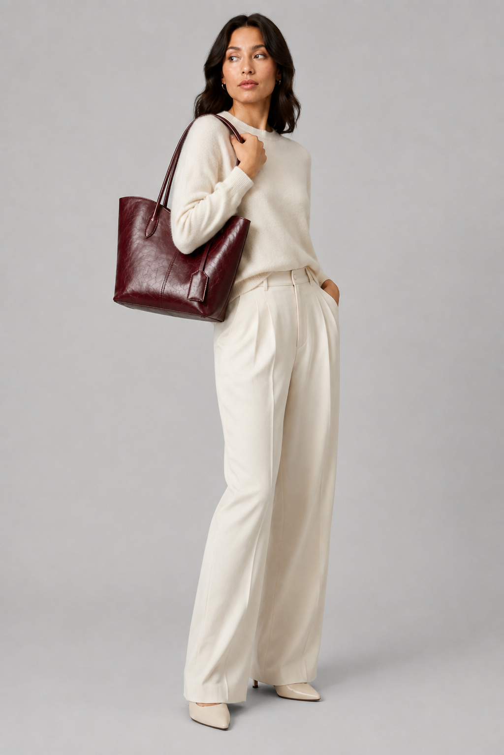 Roxy Vintage Geniş Suni Deri Tote Çanta Bordo