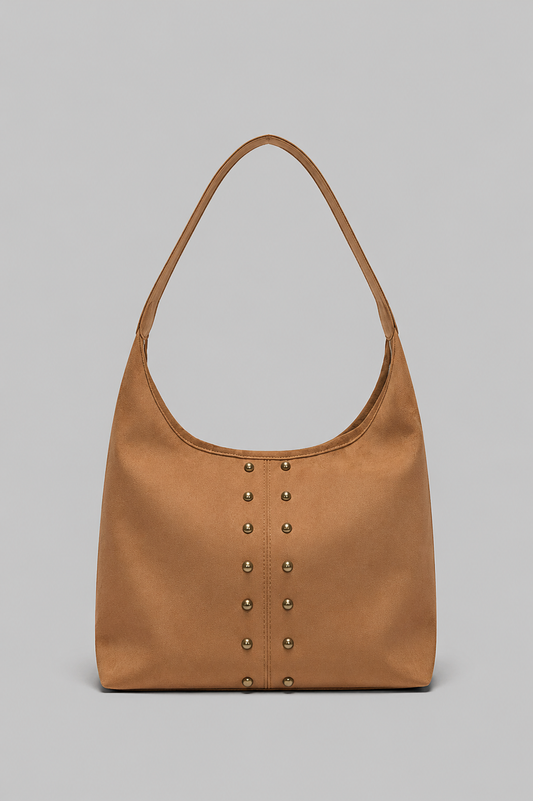Pelte Troklu Süet Omuz Çantası Camel
