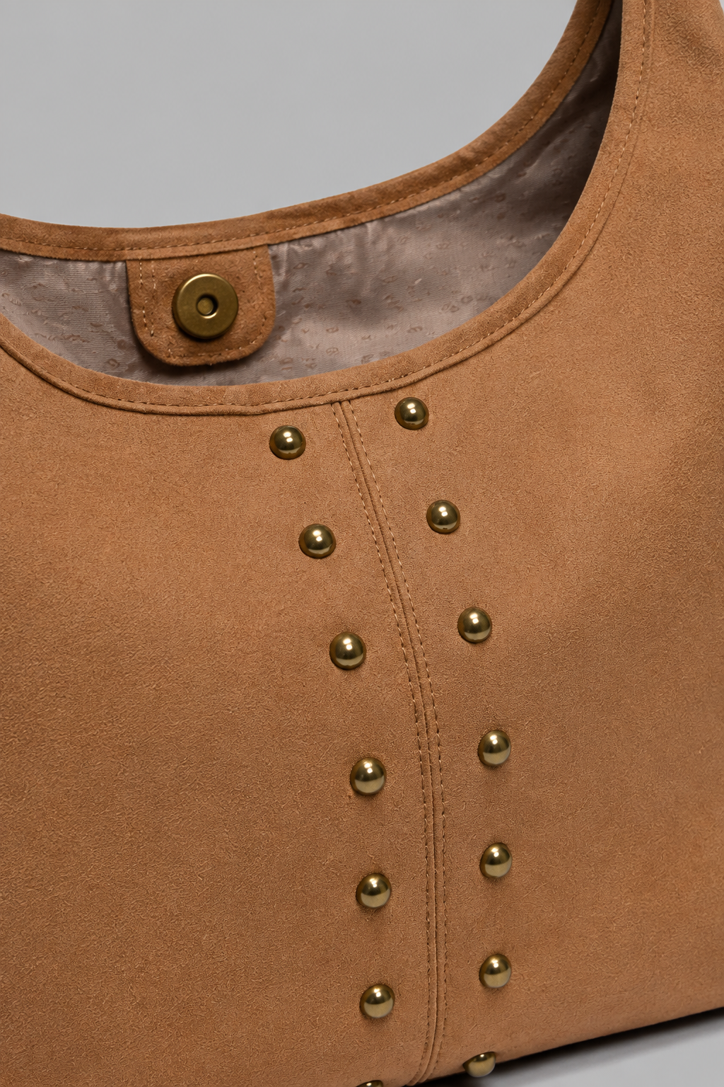 Pelte Troklu Süet Omuz Çantası Camel