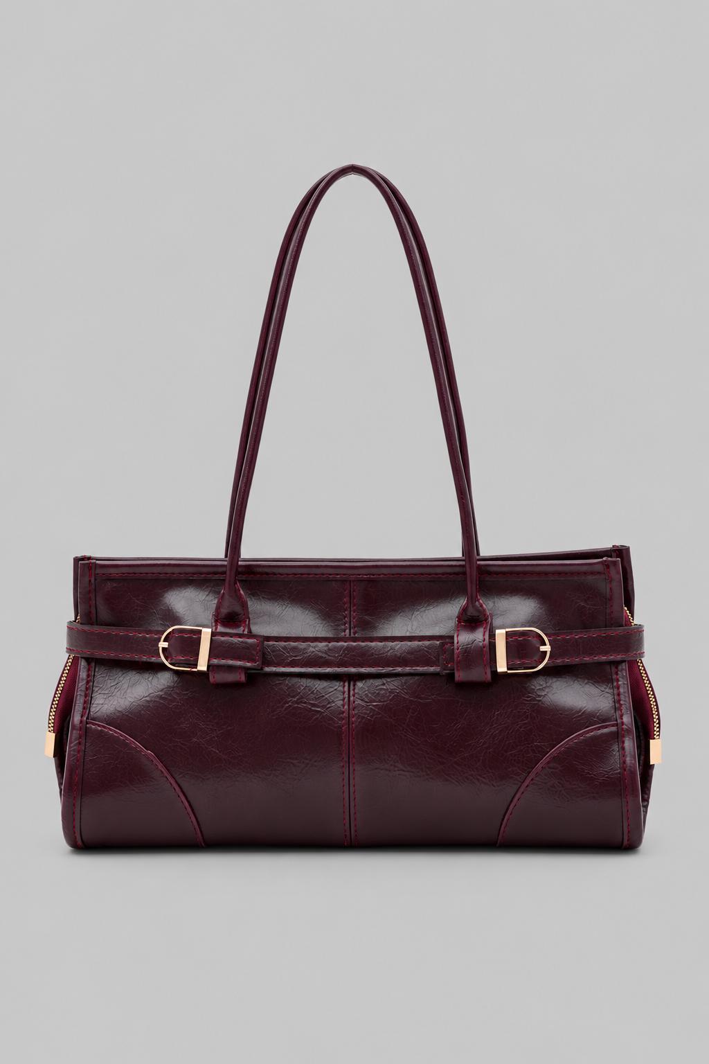Any Vintage Baget Çanta Acı Bordo