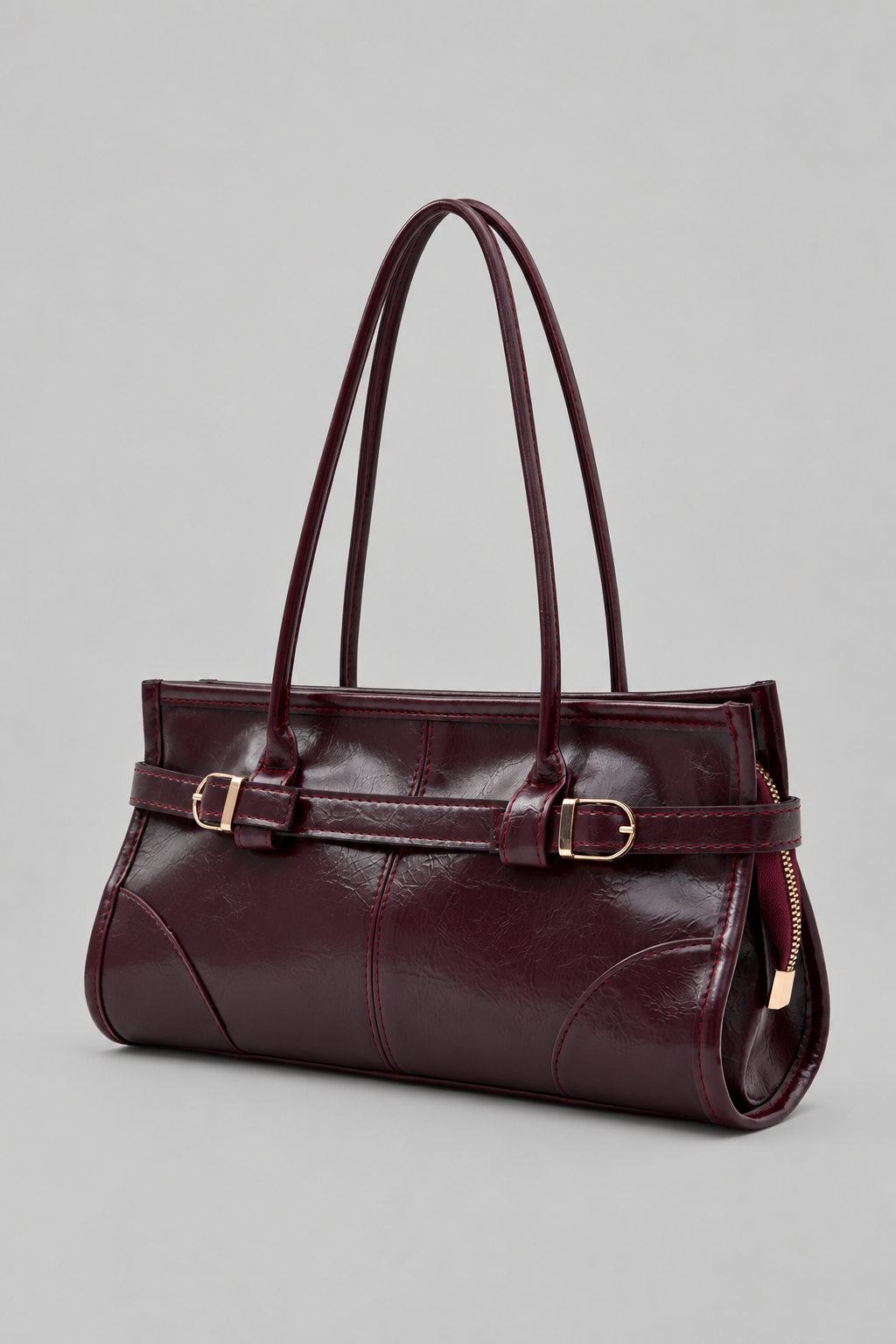 Any Vintage Baget Çanta Acı Bordo