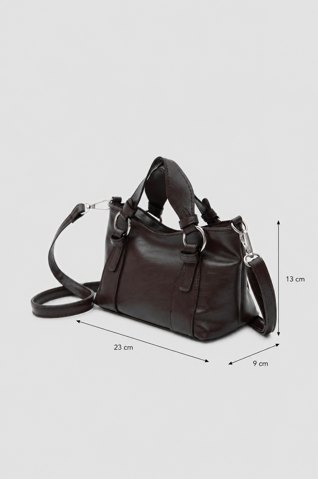 Bolso Halka Detaylı El ve Çapraz Çanta Koyu Kahve