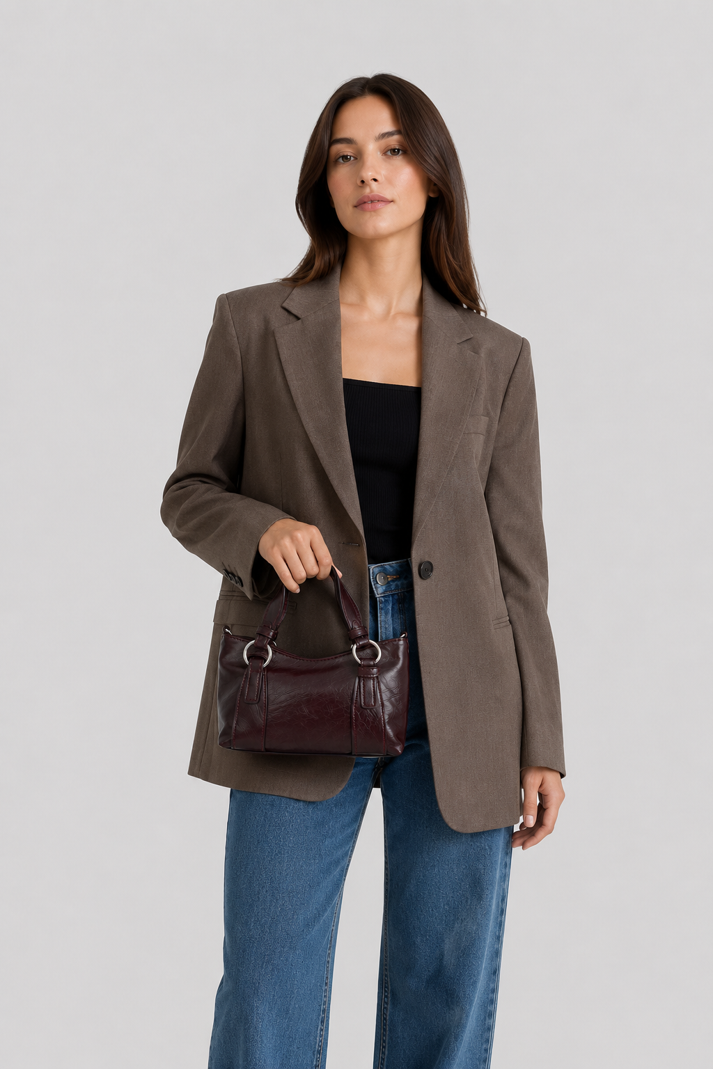 Bolso Halka Detaylı El ve Çapraz Çanta Mürdüm