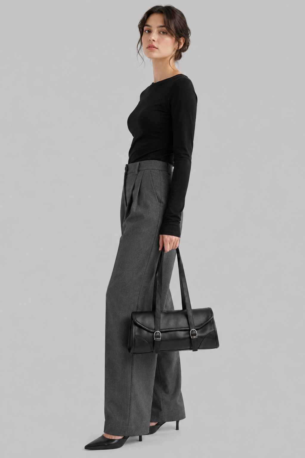 Lucia Vintage Baget Çanta Siyah