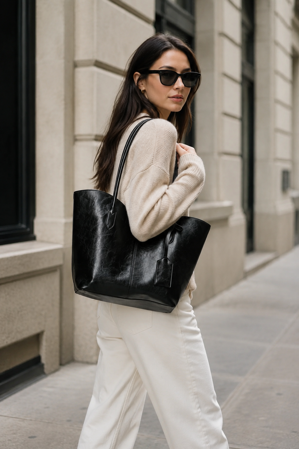 Roxy Vintage Geniş Suni Deri Tote Çanta Siyah