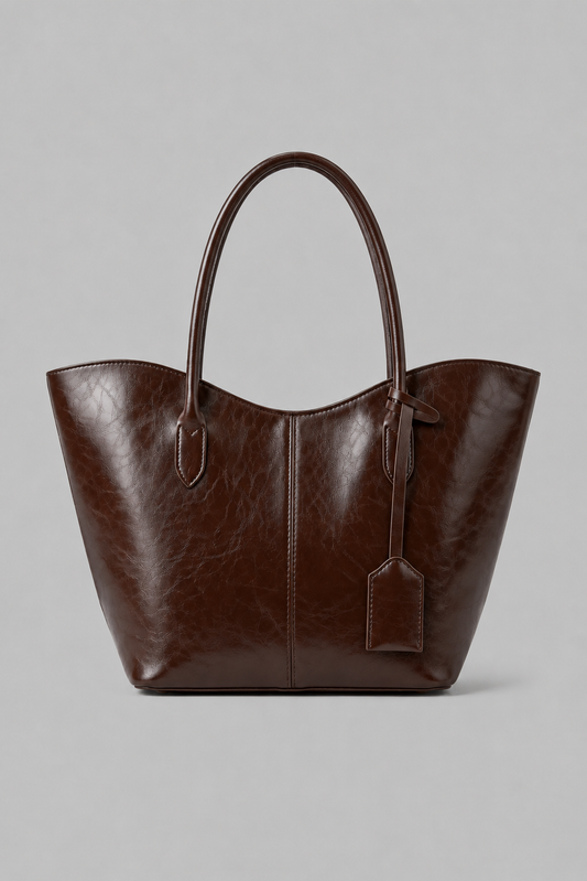 Roxy Vintage Geniş Suni Deri Tote Çanta Kahve