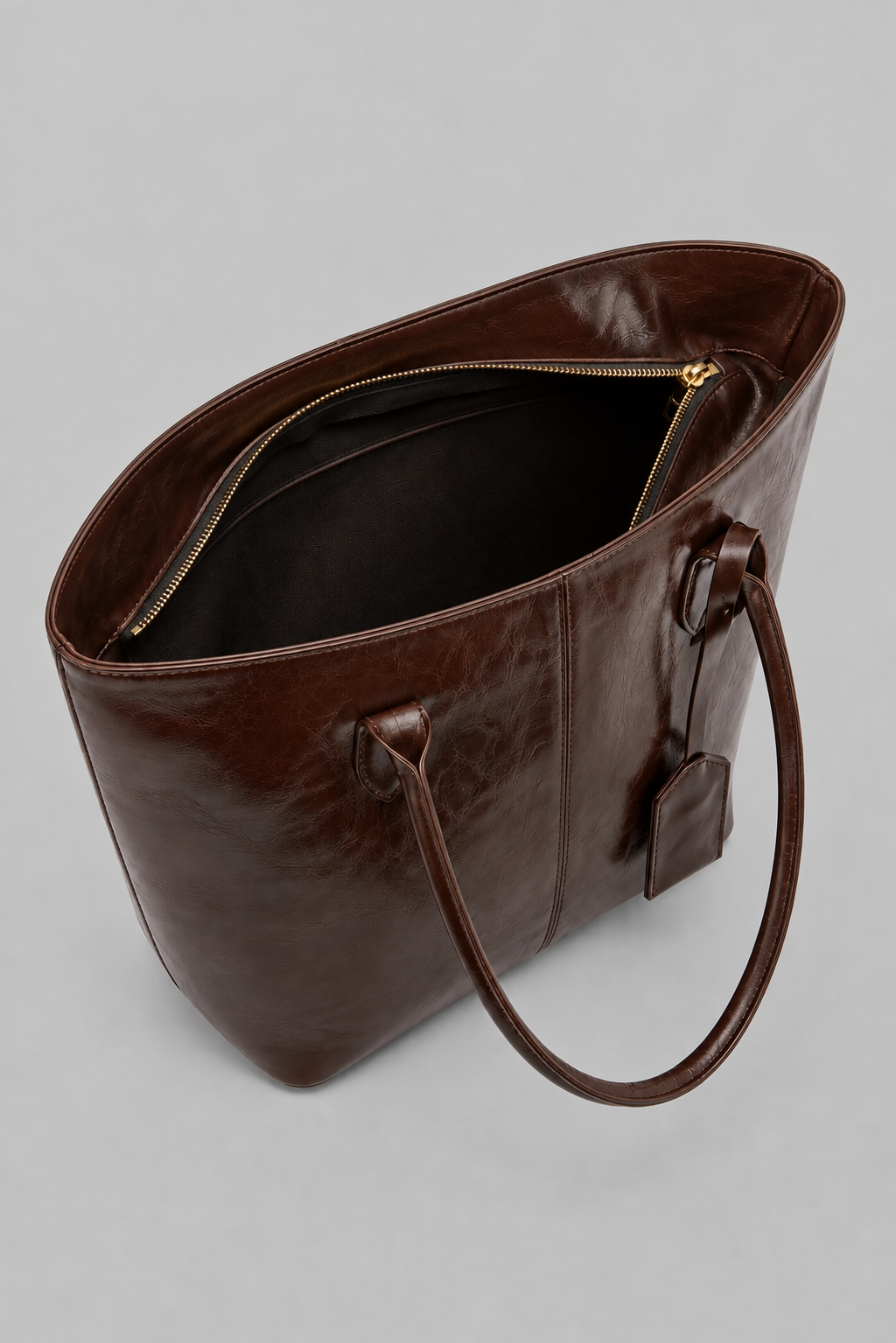 Roxy Vintage Geniş Suni Deri Tote Çanta Kahve