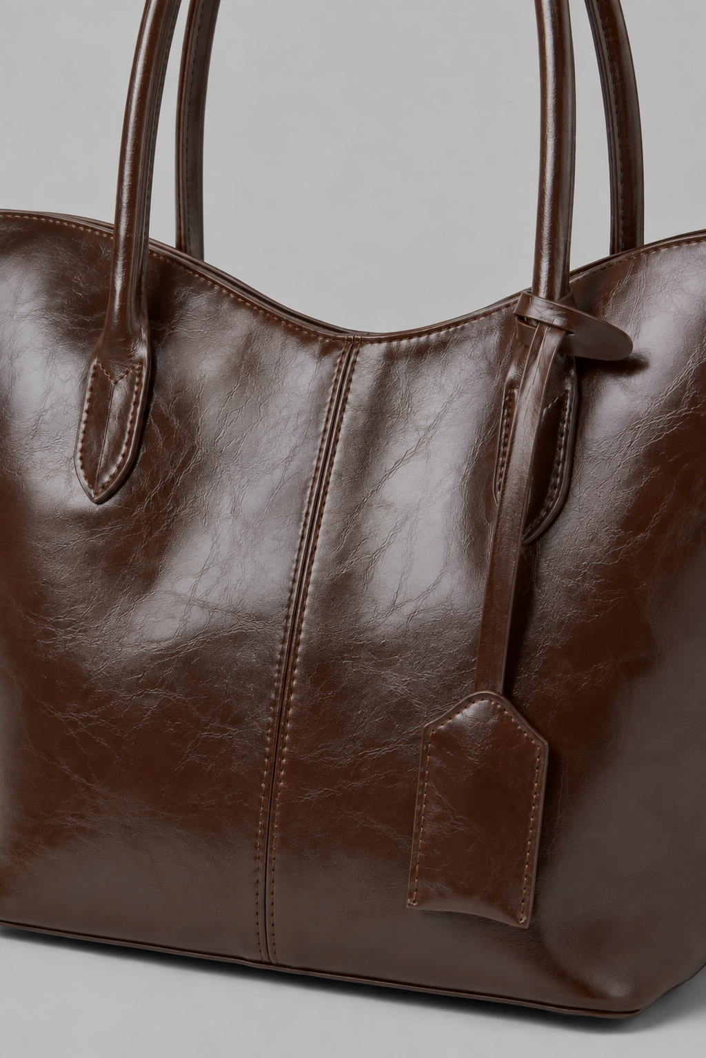 Roxy Vintage Geniş Suni Deri Tote Çanta Kahve