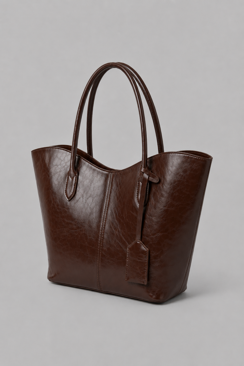 Roxy Vintage Geniş Suni Deri Tote Çanta Kahve